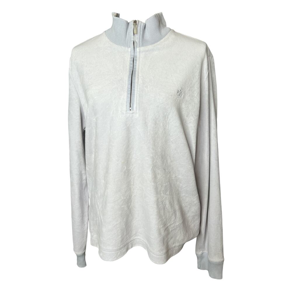 Lauren Ralph Lauren Velvet Top in Gray w/Partial Zipper Funnel Neckline Size XL